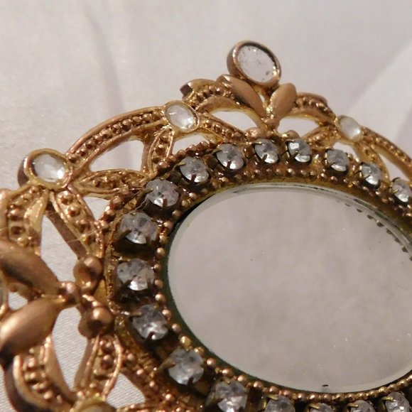 Vintage Gold Tone Small Hand Mirror with Rhinestones - Picture 8 of 8